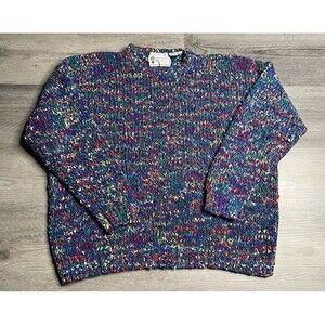 VTG 90s Organically Grown Chunky Knit Multicolored Sweater - Medium
